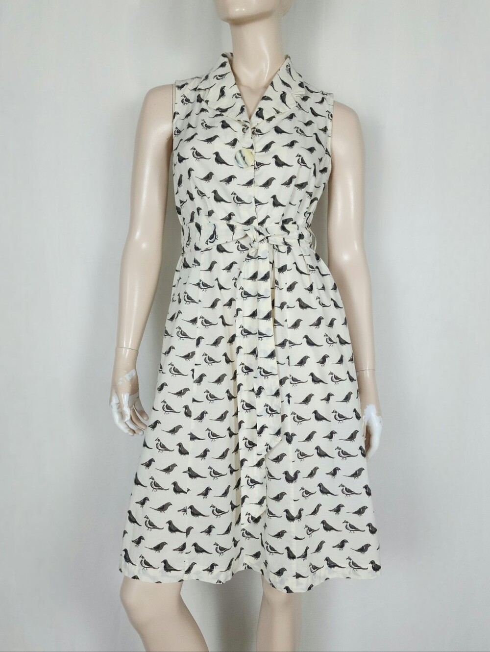 April Cornell Parrot Bird Print Cotton Shirtwaist dress XS